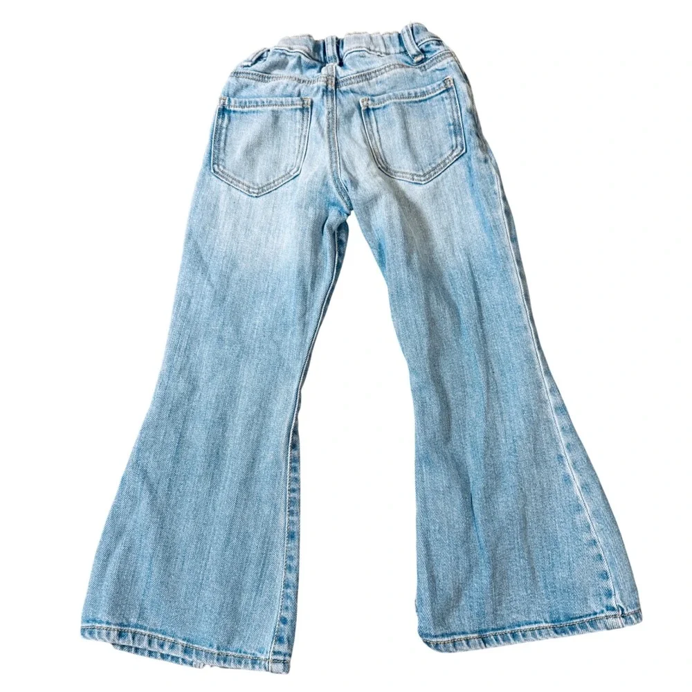 Oshkosh Size 5 Girl Light Wash Flare Jeans‎ Y2K Front Slit Causal Adjustable